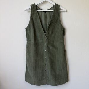 Lunik Size Medium 100% Cotton Green Corduroy Vest Dress 90’s Boho Fall Layering